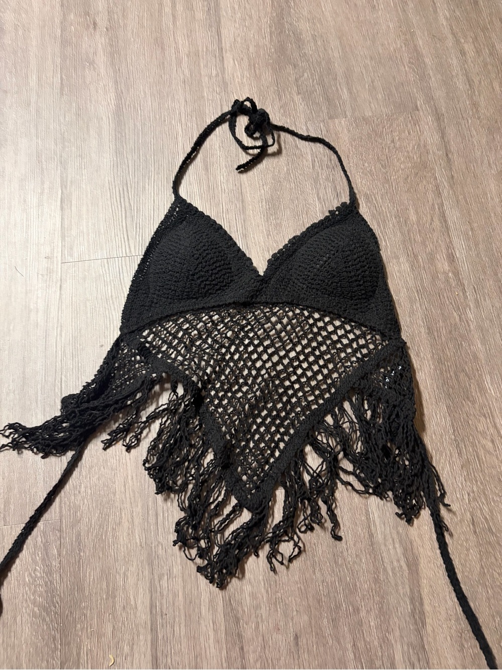Charlotte Russe Black Crochet Fringe Tank Top